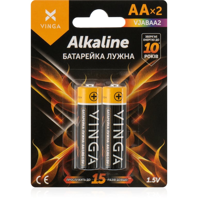 Батарейка AA LR6 Alkaline 2pcs Blister Vinga (VJABAA2) - фото 1