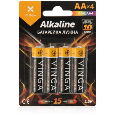 Батарейка AA LR6 Alkaline 4pcs Blister Vinga (VJABAA4) - фото 1