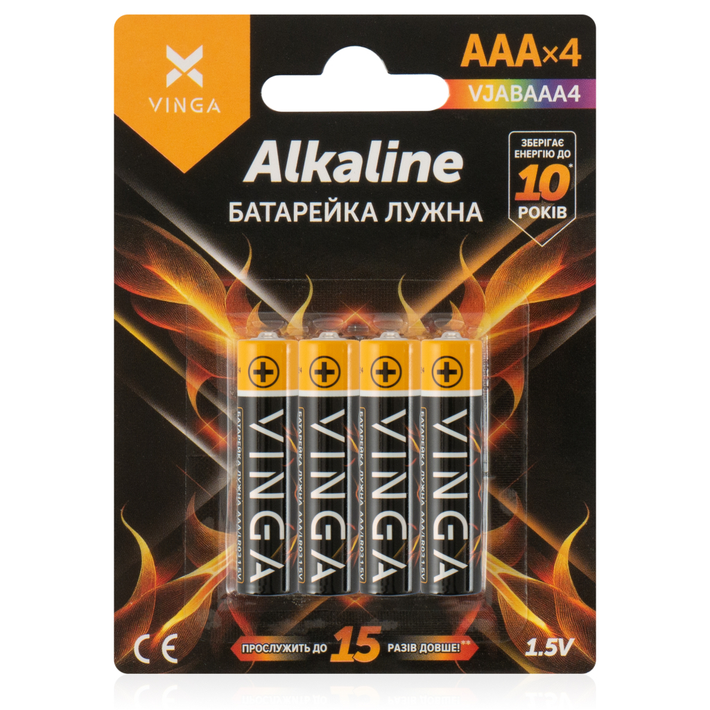 Батарейка AAA LR03 Alkaline 4pcs Blister Vinga (VJABAAA4) - фото 1 Батарейка AAA LR03 Alkaline 4pcs Blister Vinga (VJABAAA4) - фото 1