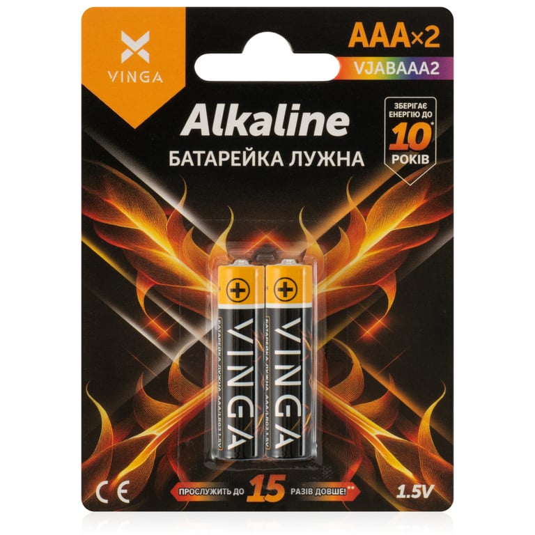 Батарейка AAA LR03 Alkaline 2pcs Blister Vinga (VJABAAA2) - фото 1
