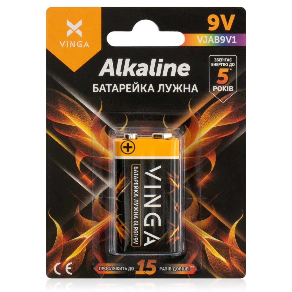 Батарейка 9V 6LR61 Alkaline Vinga (VJAB9V1) - фото 1 Батарейка 9V 6LR61 Alkaline Vinga (VJAB9V1) - фото 1