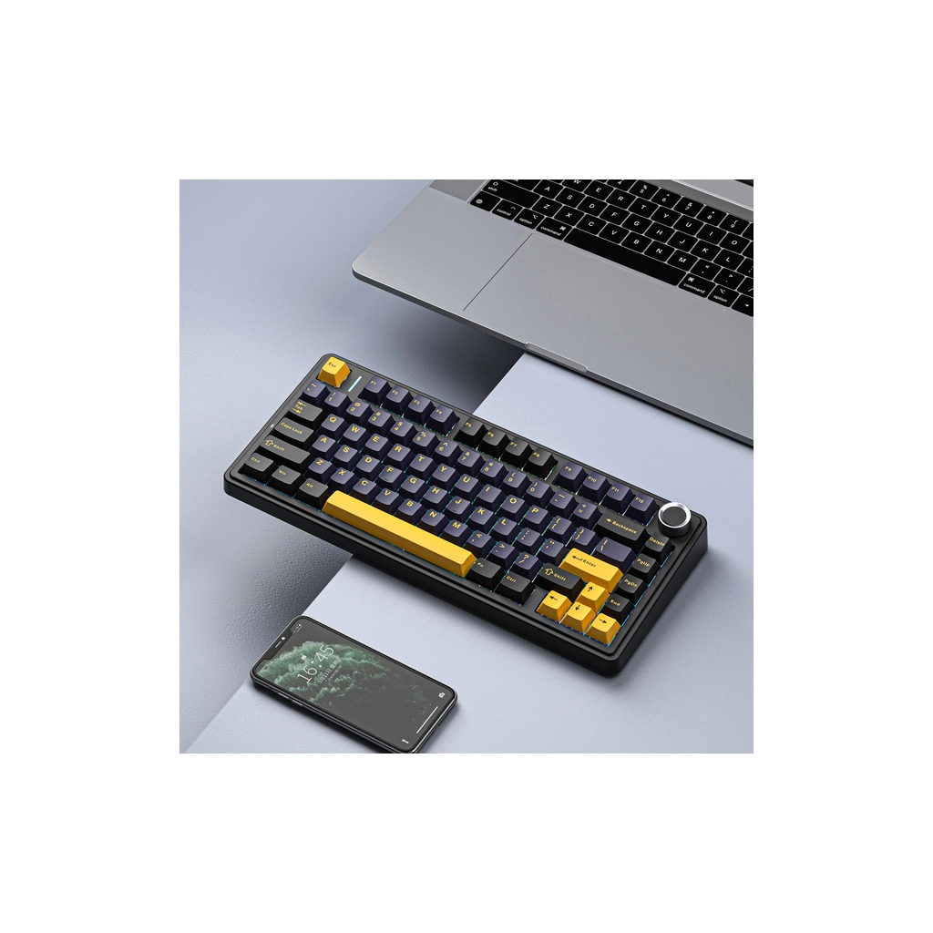 Клавіатура Aula F75 Gasket Greywood V3 switch Hot-Swap PBT Wireless/Bluetooth/USB Black (6948391208626) - фото 6 Клавіатура Aula F75 Gasket Greywood V3 switch Hot-Swap PBT Wireless/Bluetooth/USB Black (6948391208626) - фото 6