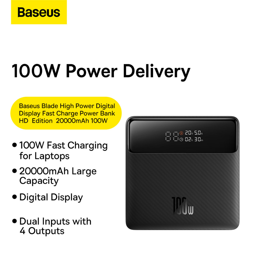 Батарея універсальна Baseus Blade 20000mAh 100W OE, black (PPBL000301) - фото 10 Батарея універсальна Baseus Blade 20000mAh 100W OE, black (PPBL000301) - фото 10