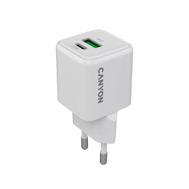 Зарядний пристрій Canyon CU20AC GaN 20W 1xPD 1xQC EU White (CNS-CUW20AC) - фото 1