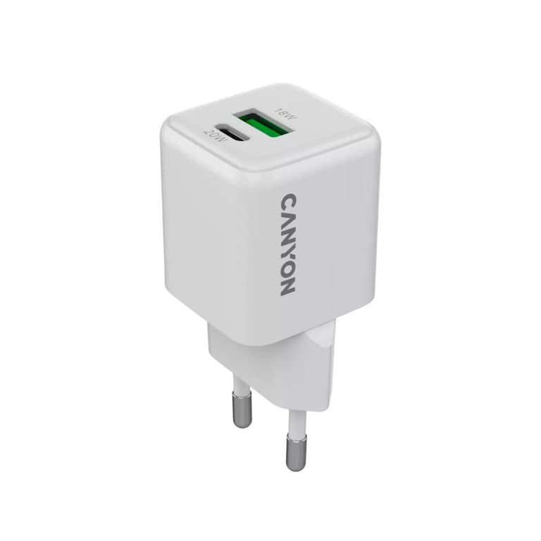 Зарядний пристрій Canyon CU20AC GaN 20W 1xPD 1xQC EU White (CNS-CUW20AC) - фото 1