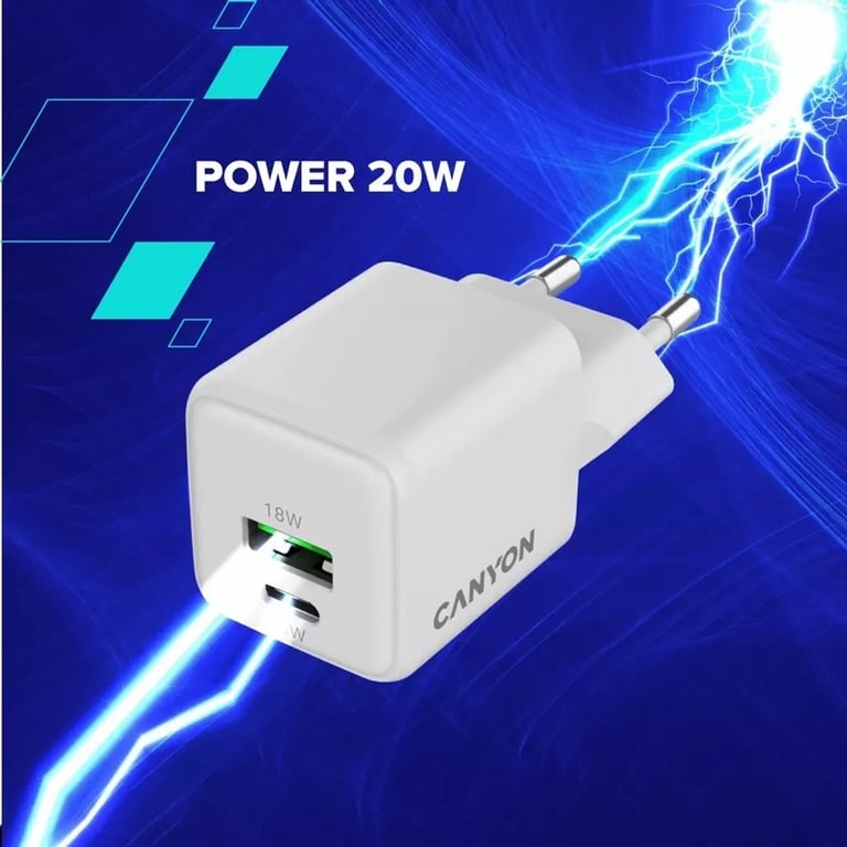 Зарядний пристрій Canyon CU20AC GaN 20W 1xPD 1xQC EU White (CNS-CUW20AC) - фото 6