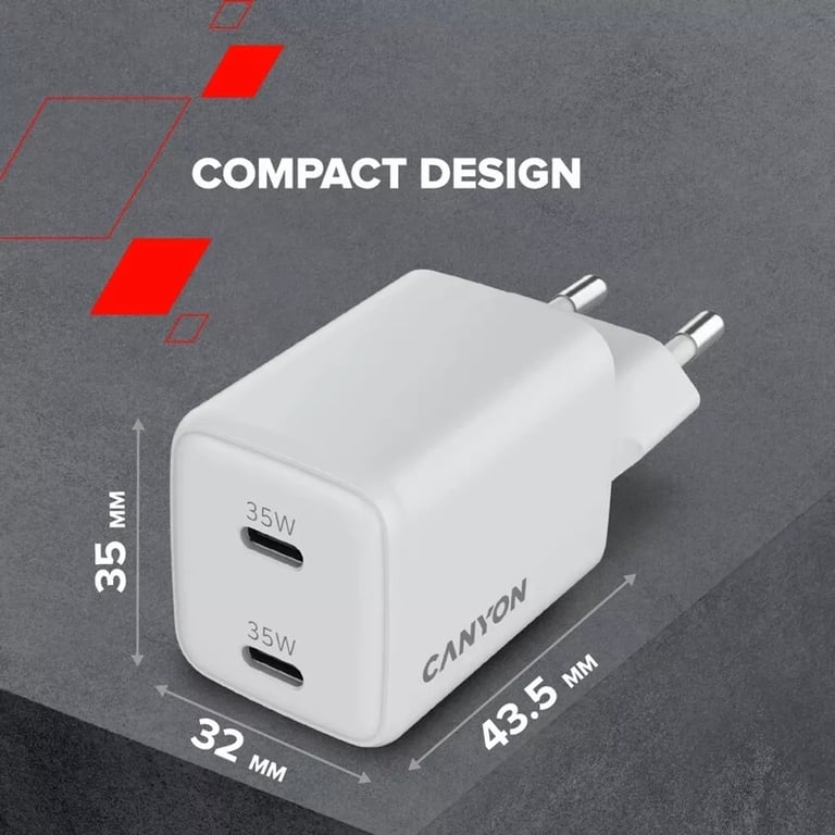 Зарядний пристрій Canyon CU35CC GaN 35W 2xPD EU White (CNS-CUW35CC) - фото 9