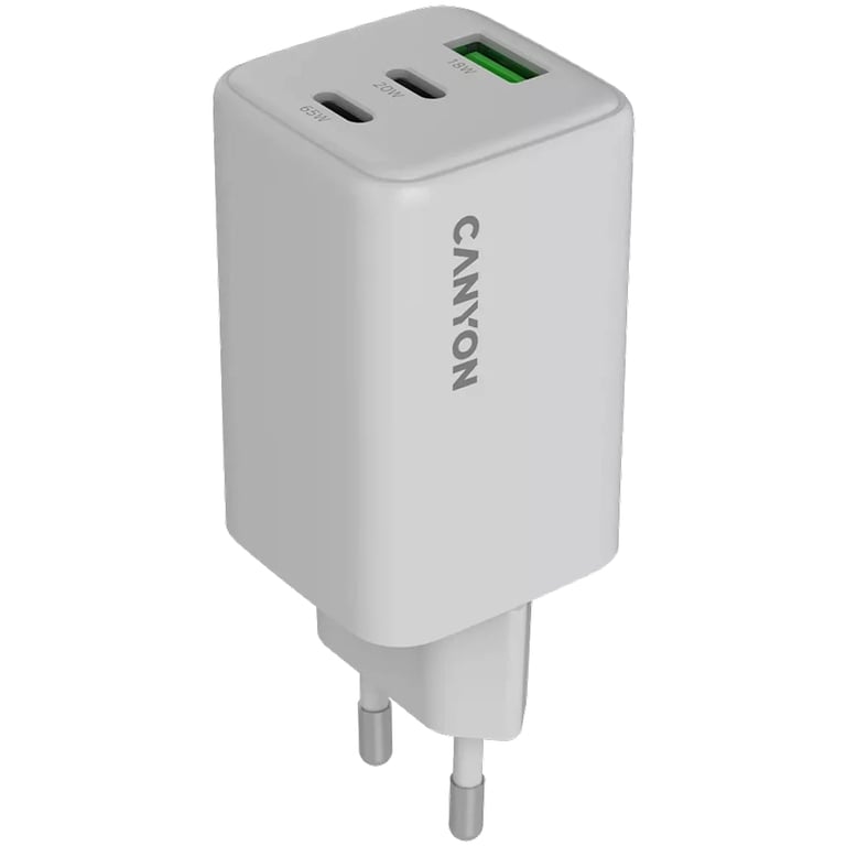 Зарядний пристрій Canyon CU65ACC GaN 65W 2xPD 1xQC EU White (CNS-CUW65ACC) - фото 1
