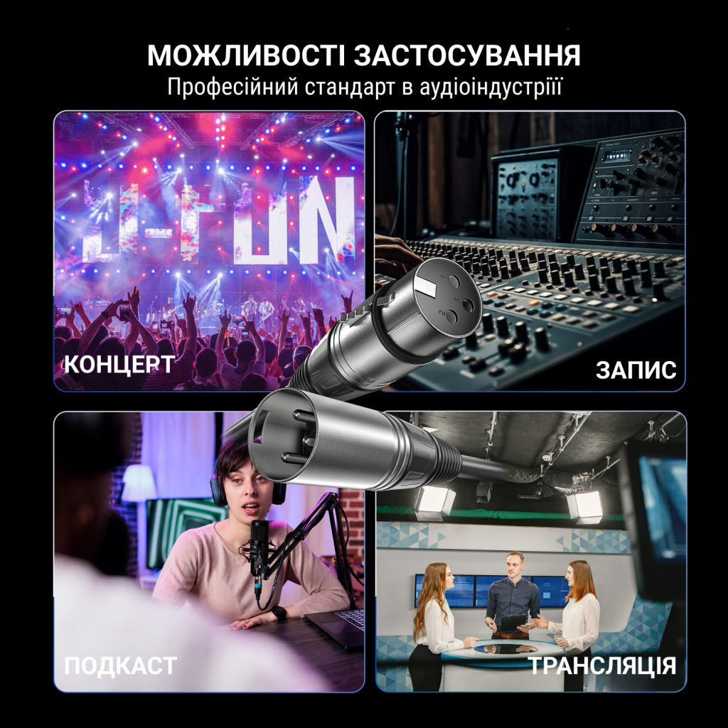 Мікрофонний кабель Fifine XLR Male to Female 3 м (L9) - фото 8 Мікрофонний кабель Fifine XLR Male to Female 3 м (L9) - фото 8