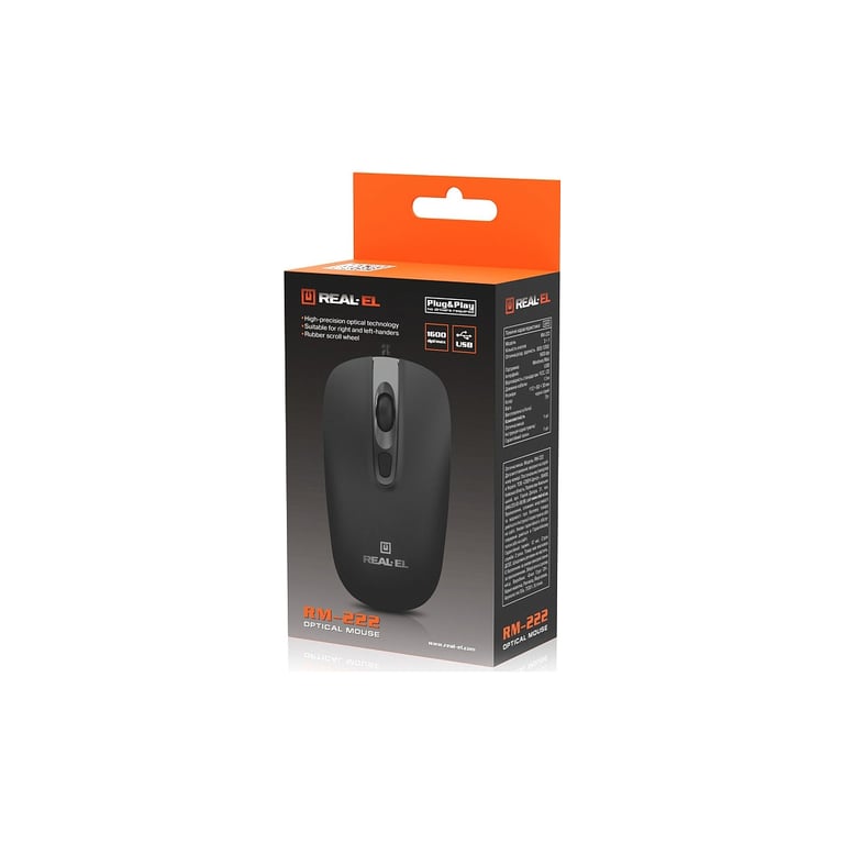 Мишка REAL-EL RM-222 USB Black/Gray (EL123200040) - фото 9