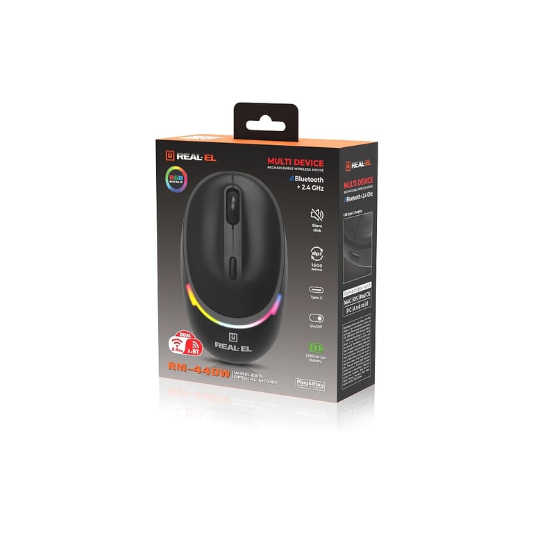 Мишка REAL-EL RM-440W Wireless/Bluetooth Black (EL123200045) - фото 11