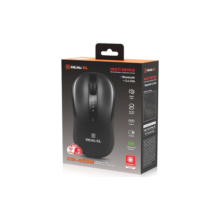 Мишка REAL-EL RM-450W Wireless/Bluetooth Black/Gray (EL123200046) - фото 10