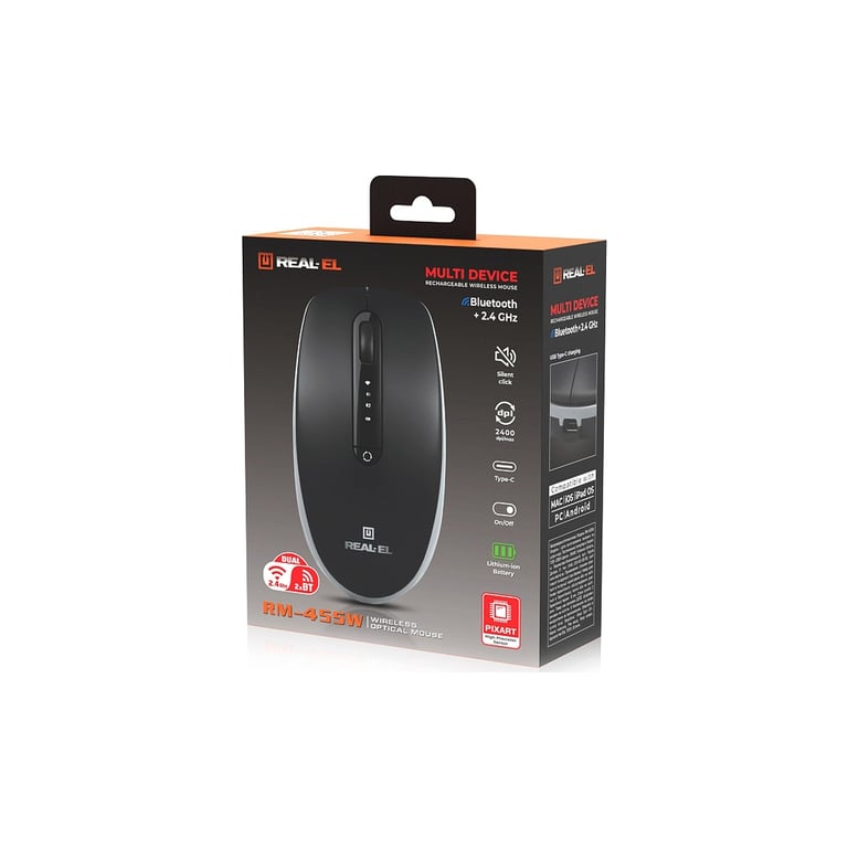 Мишка REAL-EL RM-455W Wireless/Bluetooth Black/Gray (EL123200047) - фото 11