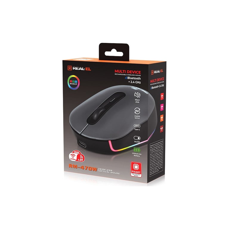 Мишка REAL-EL RM-470W Wireless/Bluetooth Dark Gray (EL123200049) - фото 11