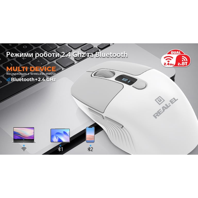 Мишка REAL-EL RM-480W Wireless/Bluetooth White (EL123200050) - фото 12