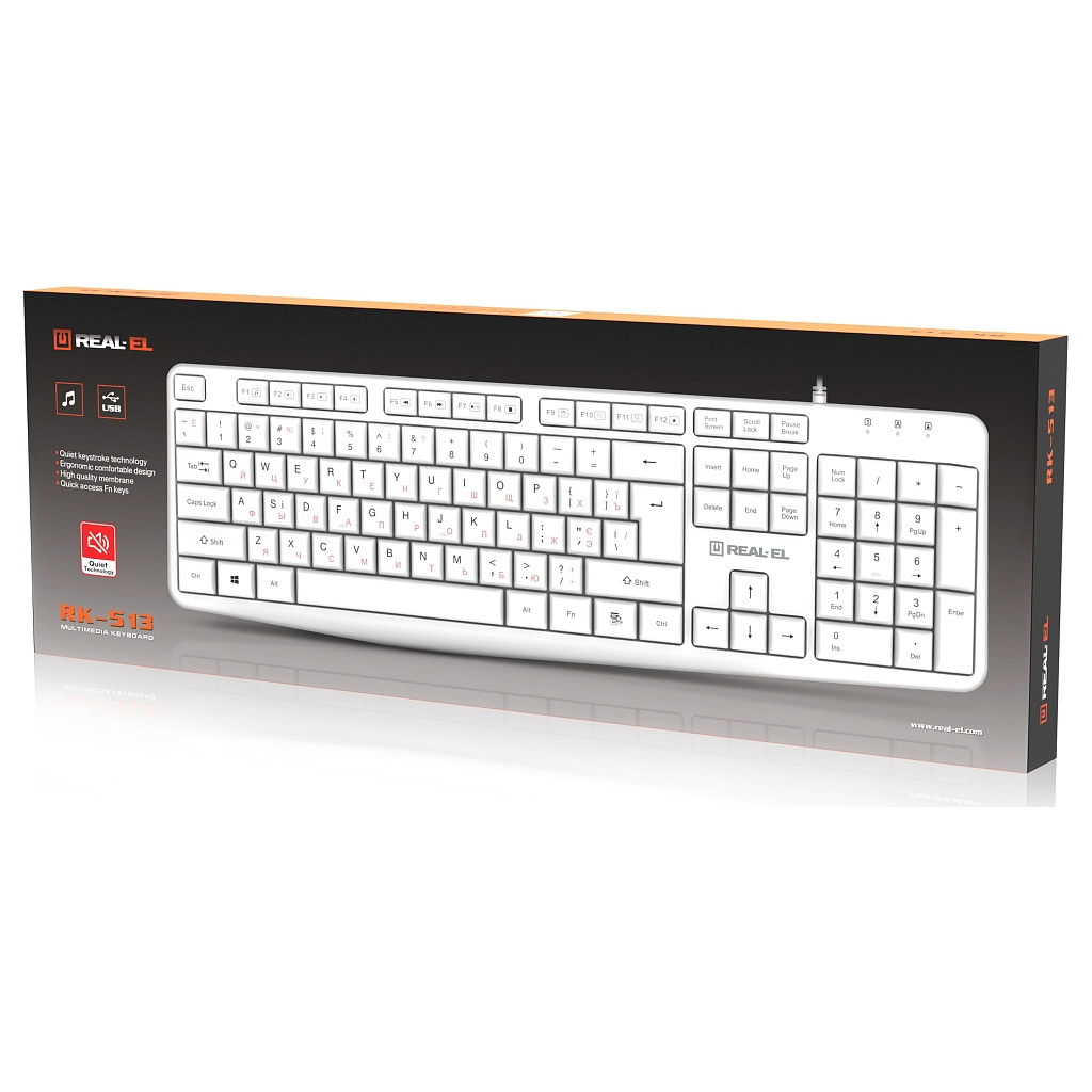 Клавіатура REAL-EL RK-513 USB White (EL123100047) - фото 8 Клавіатура REAL-EL RK-513 USB White (EL123100047) - фото 8