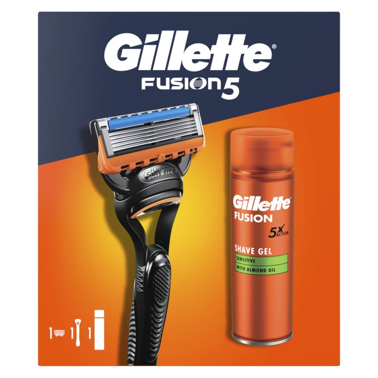 Набір косметики Gillette Fusion5 Станок для гоління чоловічий (бритва) з 1 змінним картриджем + Гель для гоління 200 мл (8700216534048) - фото 2
