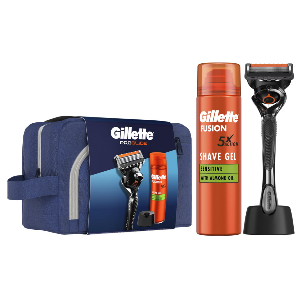 Набір косметики Gillette Бритва ProGlide з 1 змінним лезом + Гель для гоління Fusion5 200 мл + Підставка + Косметичка (8700216534420) - фото 1