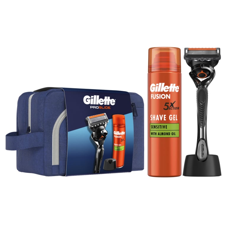 Набір косметики Gillette Бритва ProGlide з 1 змінним лезом + Гель для гоління Fusion5 200 мл + Підставка + Косметичка (8700216534420) - фото 1