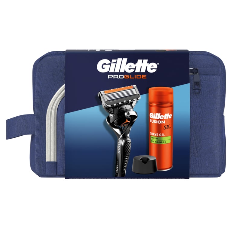 Набір косметики Gillette Бритва ProGlide з 1 змінним лезом + Гель для гоління Fusion5 200 мл + Підставка + Косметичка (8700216534420) - фото 2