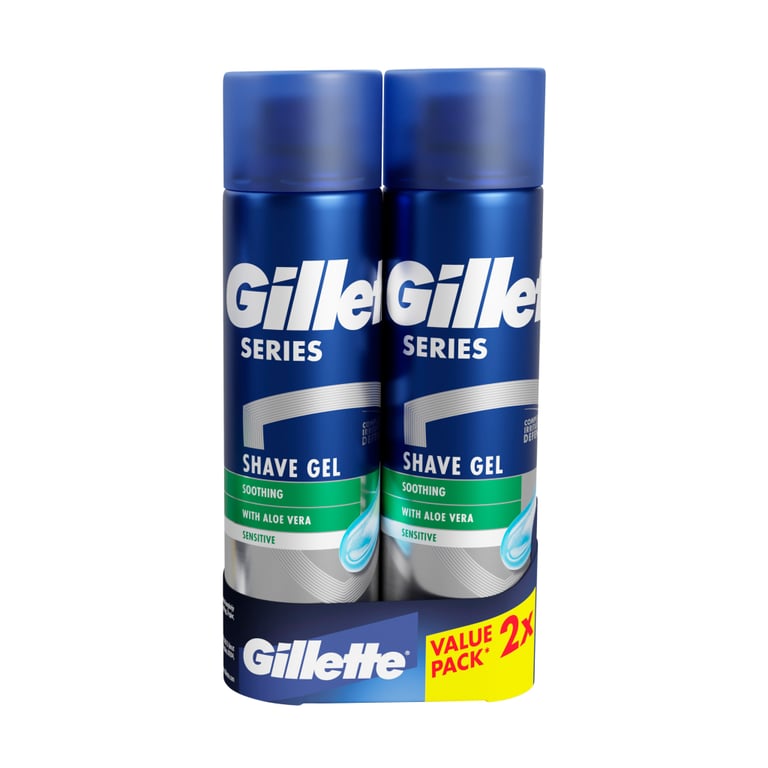 Гель для гоління Gillette Series Soothing для чутливої шкіри з алое вера 200 мл + 200 мл (8700216591850) - фото 1
