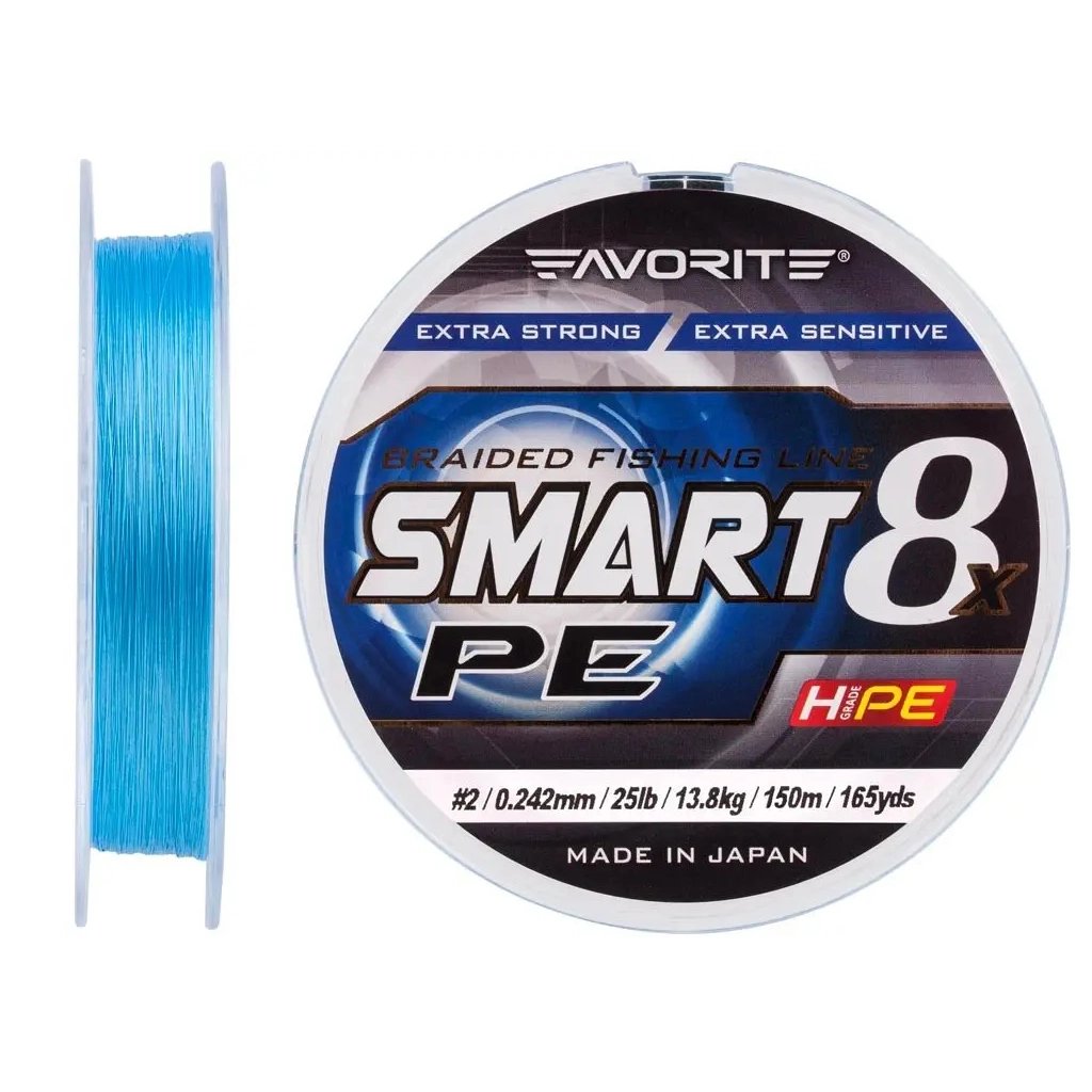 Шнур Favorite Smart PE 8x 150м 2.0/0.242mm 25lb/13.8kg Sky Blue (1693.10.76) - фото 2 Шнур Favorite Smart PE 8x 150м 2.0/0.242mm 25lb/13.8kg Sky Blue (1693.10.76) - фото 2