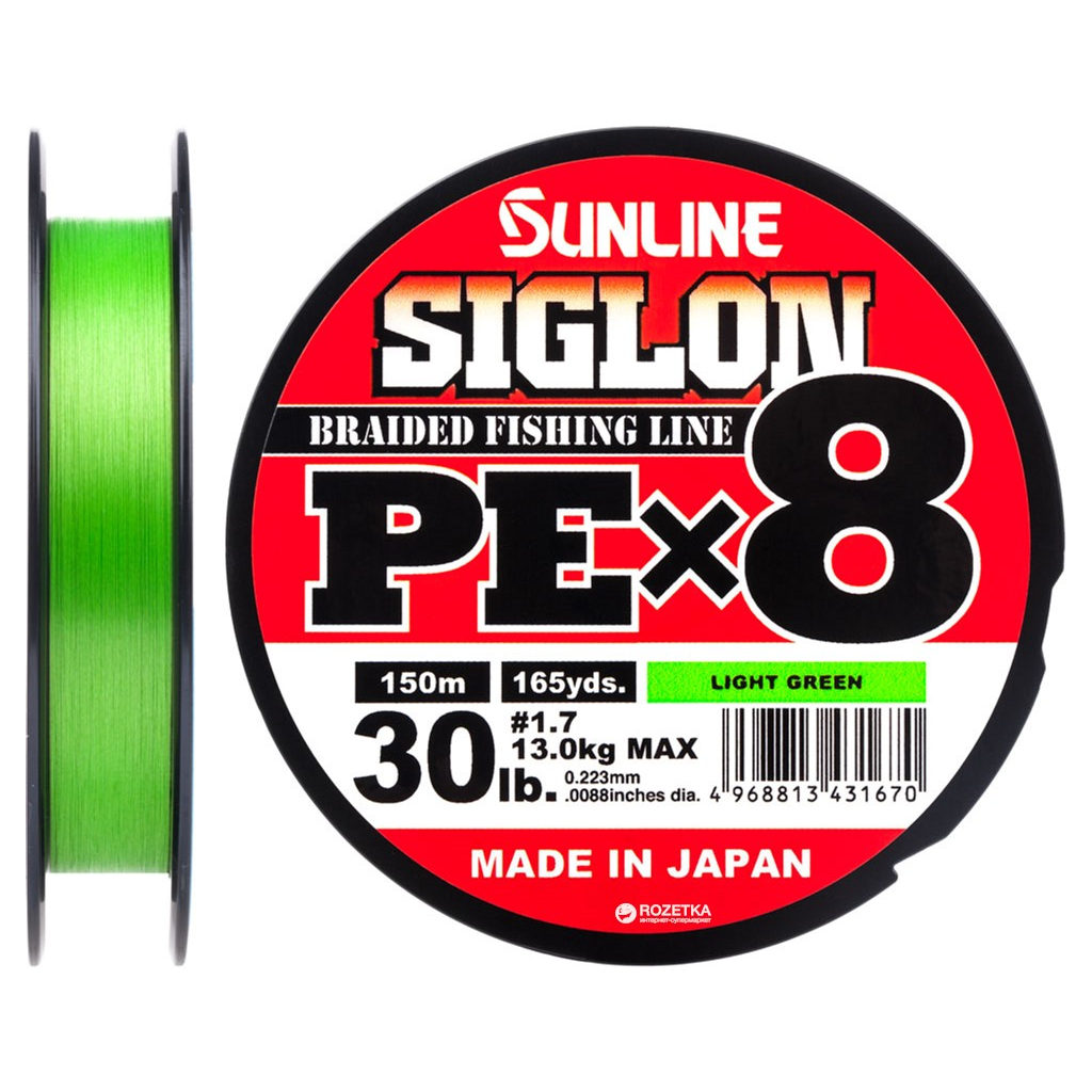 Шнур Sunline Siglon PE х8 150m 1.7/0.223mm 30lb/13.0kg Light Green (1658.09.68) - фото 1 Шнур Sunline Siglon PE х8 150m 1.7/0.223mm 30lb/13.0kg Light Green (1658.09.68) - фото 1