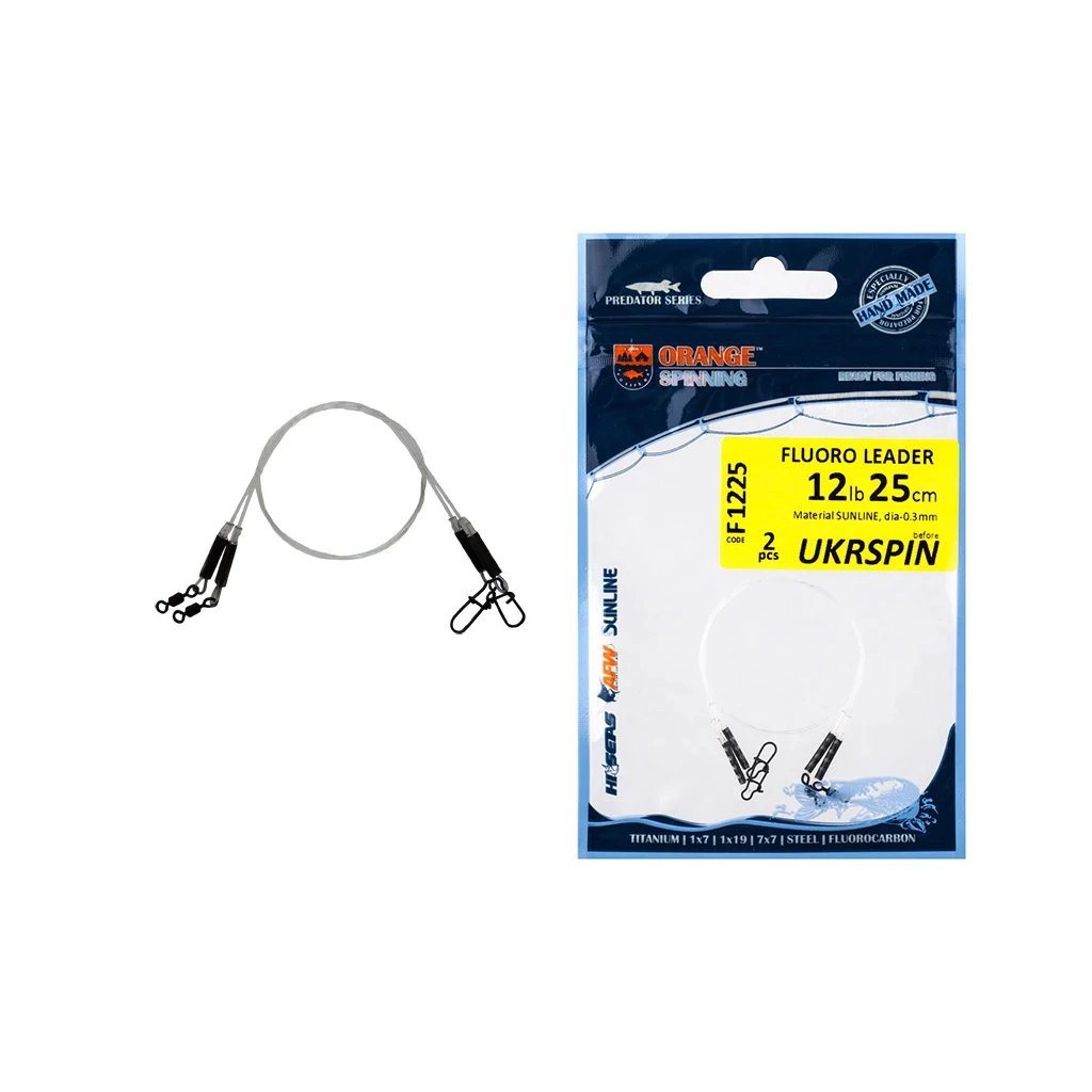 Повідець Ukrspin Orange Spinning Fluoro Sunline 20см 14кг(30lb)/0.6 мм (2шт/уп) (1590.03.21) - фото 1 Повідець Ukrspin Orange Spinning Fluoro Sunline 20см 14кг(30lb)/0.6 мм (2шт/уп) (1590.03.21) - фото 1