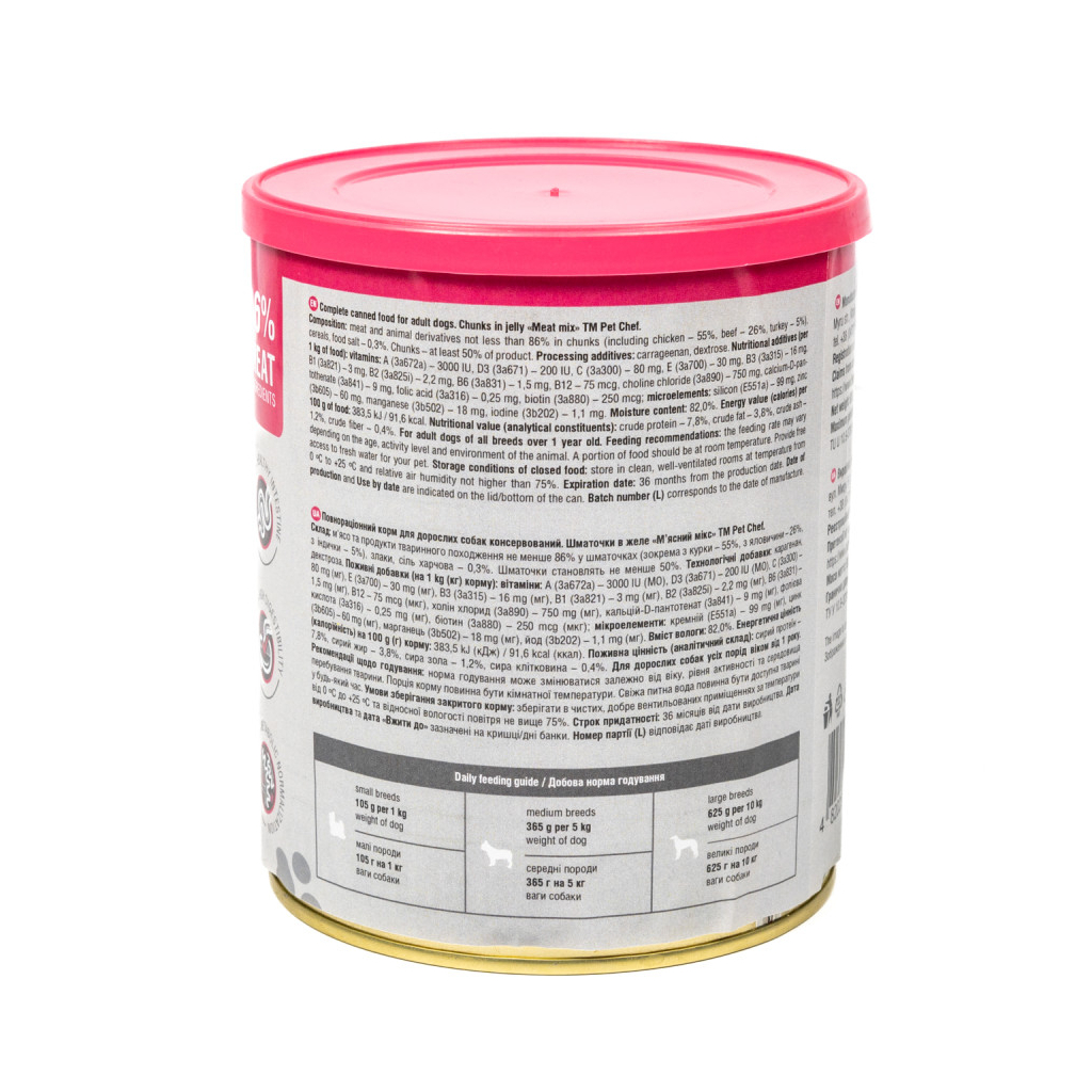 Вологий корм для собак Pet Chef М'ясний мікс 800 г (4820255193649) - фото 6 Вологий корм для собак Pet Chef М'ясний мікс 800 г (4820255193649) - фото 6