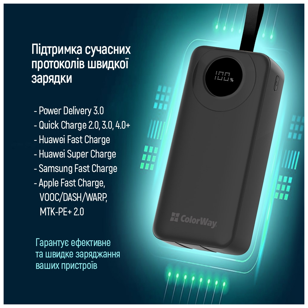 Батарея універсальна ColorWay 30 000 mAh EnergyPlus PD/18W, QC3.0/22.5W, Black (CW-PB300LPB4BK-PDD) - фото 12 Батарея універсальна ColorWay 30 000 mAh EnergyPlus PD/18W, QC3.0/22.5W, Black (CW-PB300LPB4BK-PDD) - фото 12