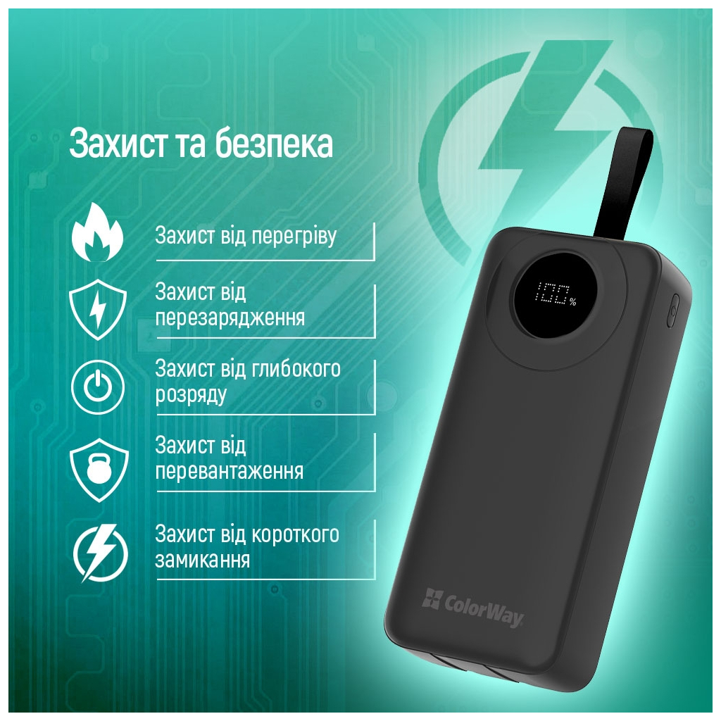 Батарея універсальна ColorWay 30 000 mAh EnergyPlus PD/18W, QC3.0/22.5W, Black (CW-PB300LPB4BK-PDD) - фото 4 Батарея універсальна ColorWay 30 000 mAh EnergyPlus PD/18W, QC3.0/22.5W, Black (CW-PB300LPB4BK-PDD) - фото 4