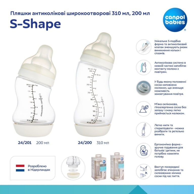 Пляшечка для годування Canpol babies S-Shape антиколікова широкоотворова 200 мл (24/201) - фото 6