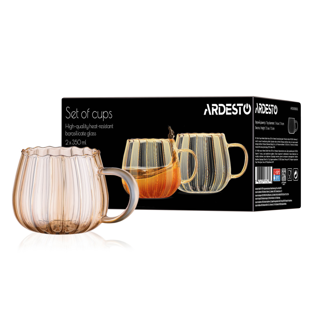 Набір чашок Ardesto Golden Moon 350мл, 2шт, боросилікатне скло, прозорий (AR2635BGG) - фото 4 Набір чашок Ardesto Golden Moon 350мл, 2шт, боросилікатне скло, прозорий (AR2635BGG) - фото 4