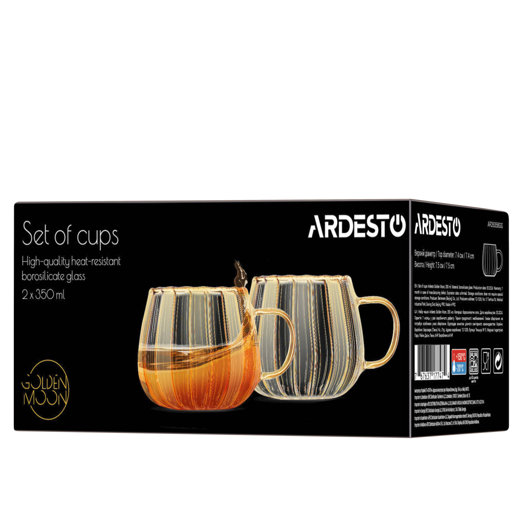 Набір чашок Ardesto Golden Moon 350мл, 2шт, боросилікатне скло, прозорий (AR2635BGG) - фото 6 Набір чашок Ardesto Golden Moon 350мл, 2шт, боросилікатне скло, прозорий (AR2635BGG) - фото 6