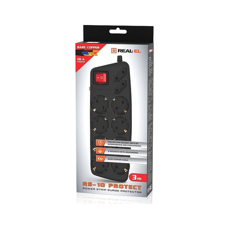 Мережевий фільтр живлення REAL-EL REAL-EL RS-10 Protect, 3m, black (EL122300039) - фото 8