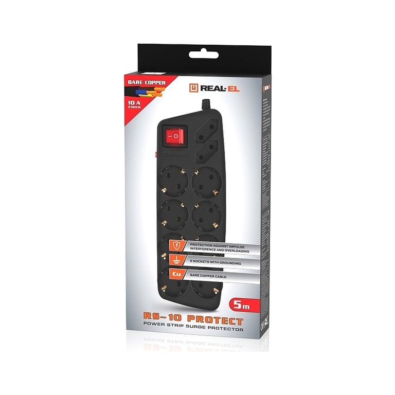 Мережевий фільтр живлення REAL-EL REAL-EL RS-10 Protect, 5m, black (EL122300040) - фото 8