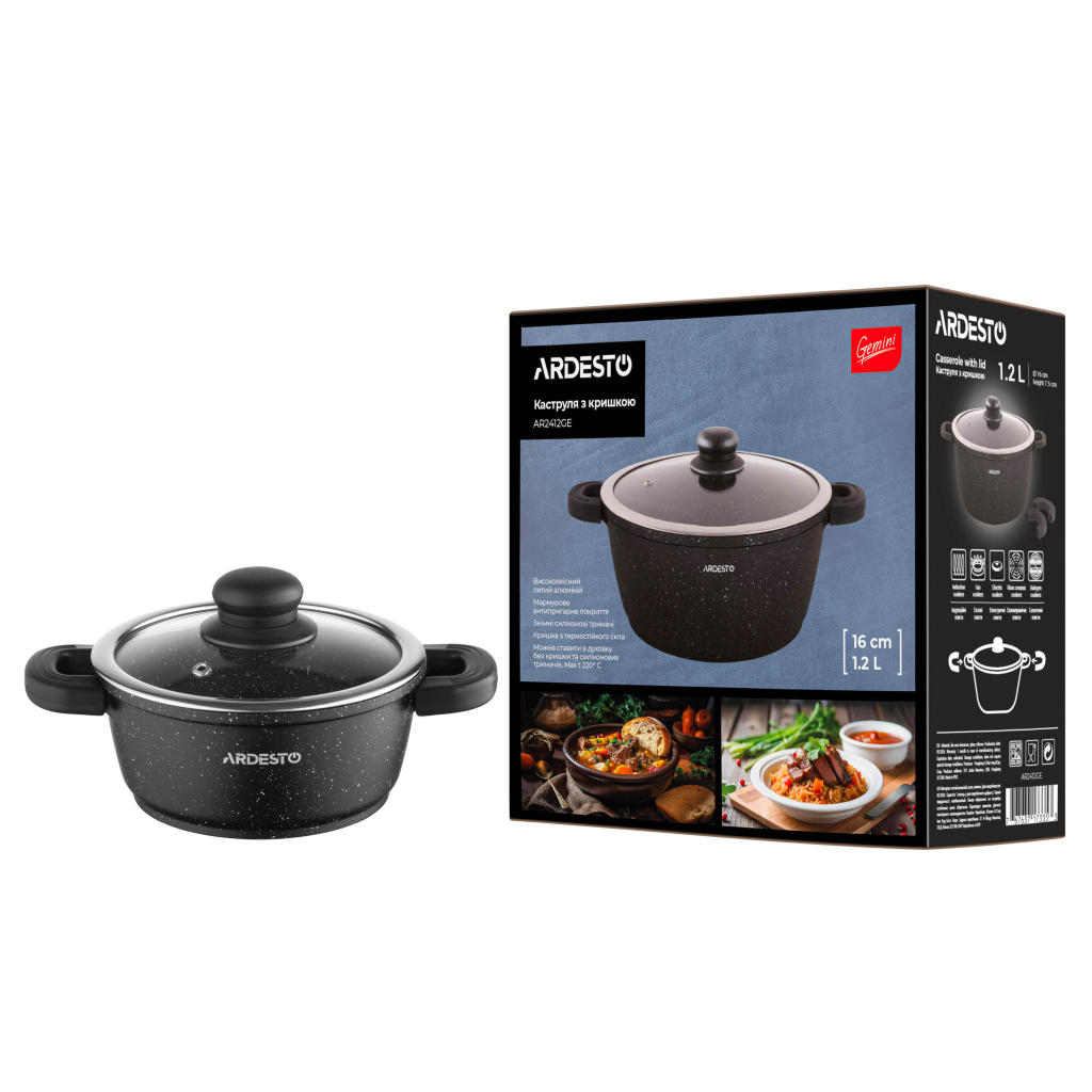 Каструля Ardesto Gemini Anzio, 1.2л, алюміній, чорний (AR2412GE) - фото 12 Каструля Ardesto Gemini Anzio, 1.2л, алюміній, чорний (AR2412GE) - фото 12