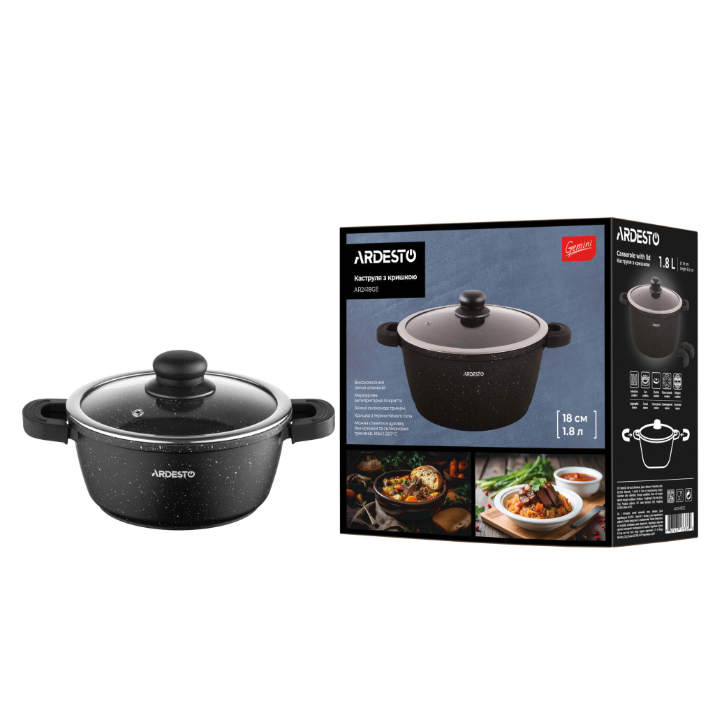 Каструля Ardesto Gemini Anzio, 1.8л, алюміній, чорний (AR2418GE) - фото 12 Каструля Ardesto Gemini Anzio, 1.8л, алюміній, чорний (AR2418GE) - фото 12