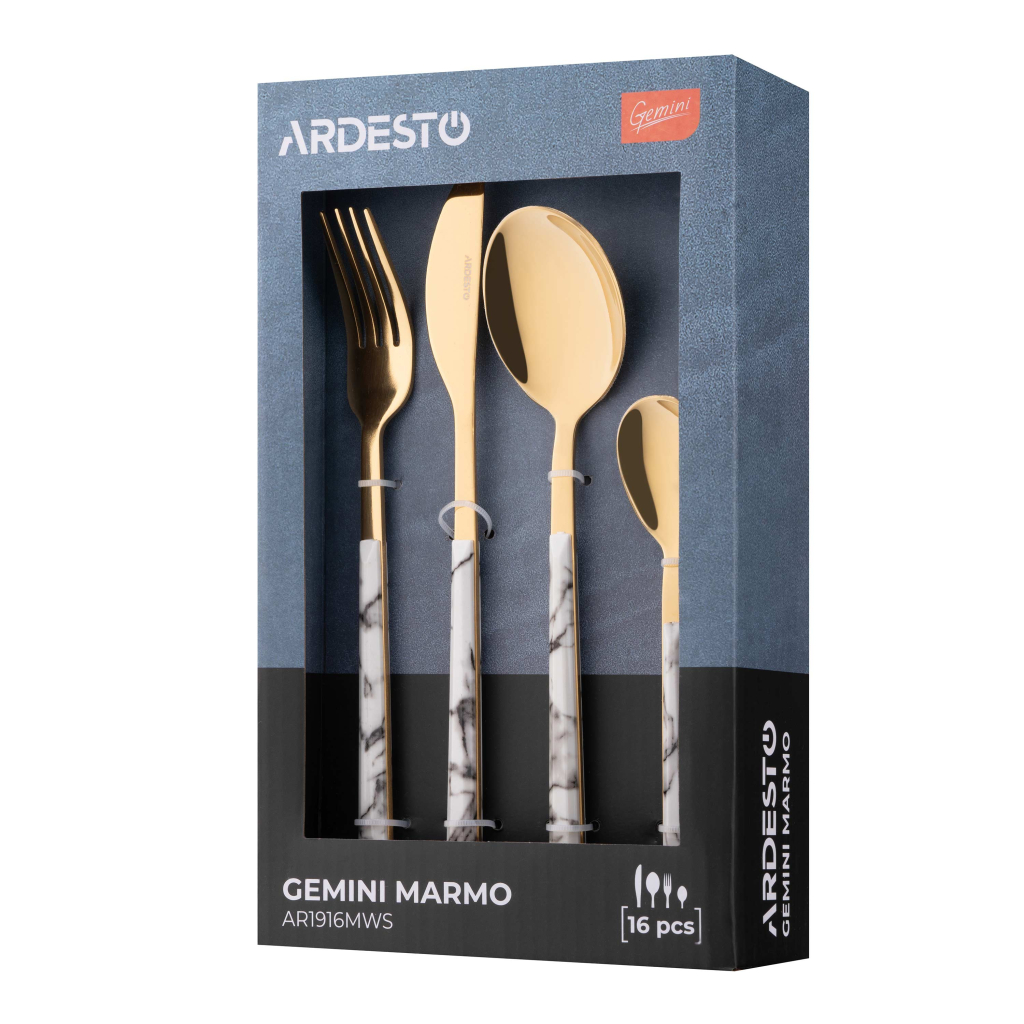 Набір столових приборів Ardesto Gemini Marmo, 16 приборів, нержавіюча сталь, пластик, золотисто-білий (AR1916MWS) - фото 6 Набір столових приборів Ardesto Gemini Marmo, 16 приборів, нержавіюча сталь, пластик, золотисто-білий (AR1916MWS) - фото 6