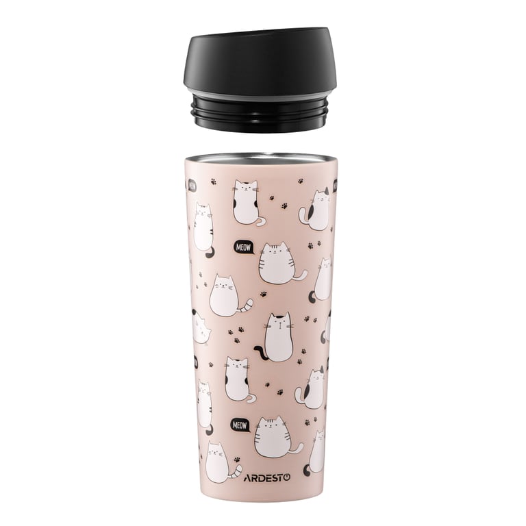 Термокружка Ardesto Coffee Time Animals Cats 450мл, нержавіюча сталь, коричневий (AR2645FC) - фото 3