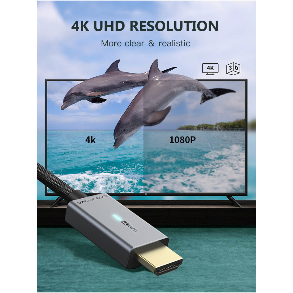 Кабель мультимедійний miniDisplayPort M to HDMI M 1.0m Cabletime (CA914593) - фото 2 Кабель мультимедійний miniDisplayPort M to HDMI M 1.0m Cabletime (CA914593) - фото 2