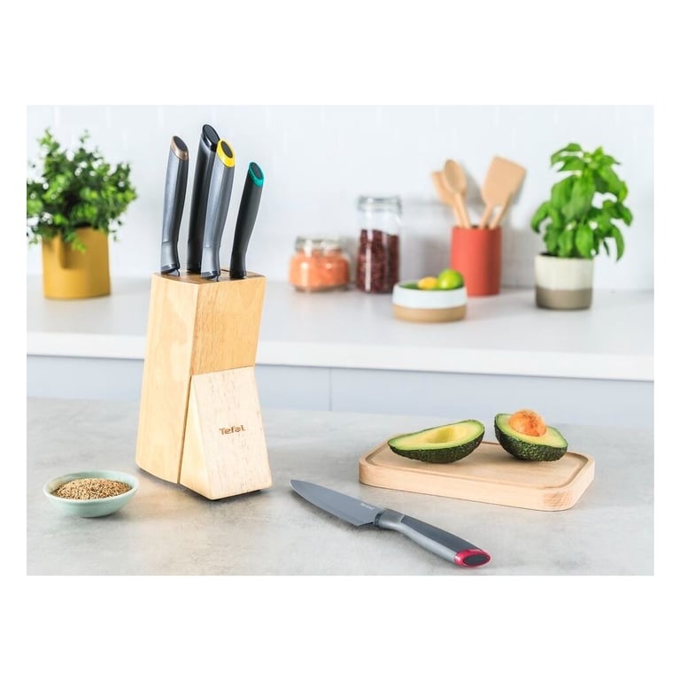 Набір ножів Tefal Fresh Kitchen, дерев'яна колода, 5шт, нержавіюча сталь, чорний (K122S504) - фото 8
