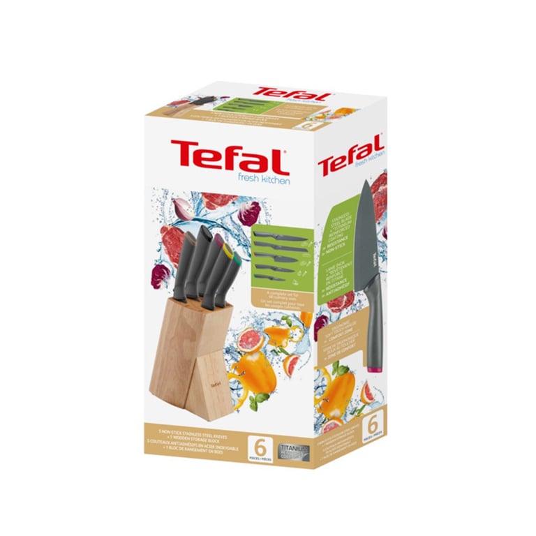 Набір ножів Tefal Fresh Kitchen, дерев'яна колода, 5шт, нержавіюча сталь, чорний (K122S504) - фото 9