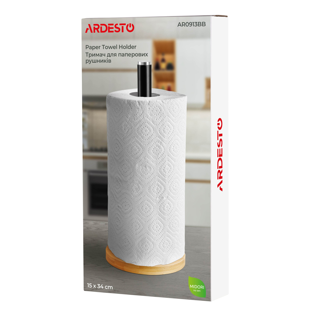 Тримач паперових рушників Ardesto Midori 15х34см, метал, бамбук, чорний (AR0913BB) - фото 7 Тримач паперових рушників Ardesto Midori 15х34см, метал, бамбук, чорний (AR0913BB) - фото 7
