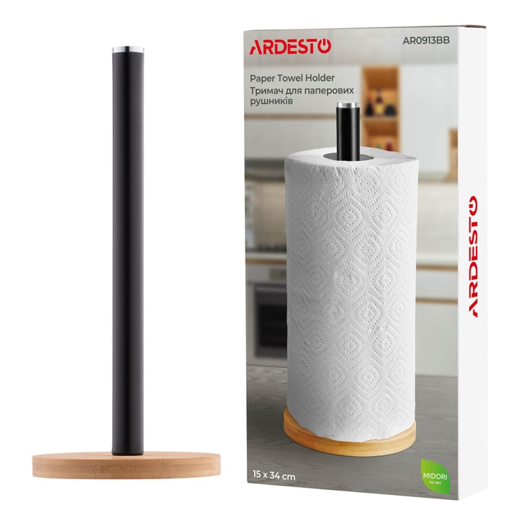 Тримач паперових рушників Ardesto Midori 15х34см, метал, бамбук, чорний (AR0913BB) - фото 8