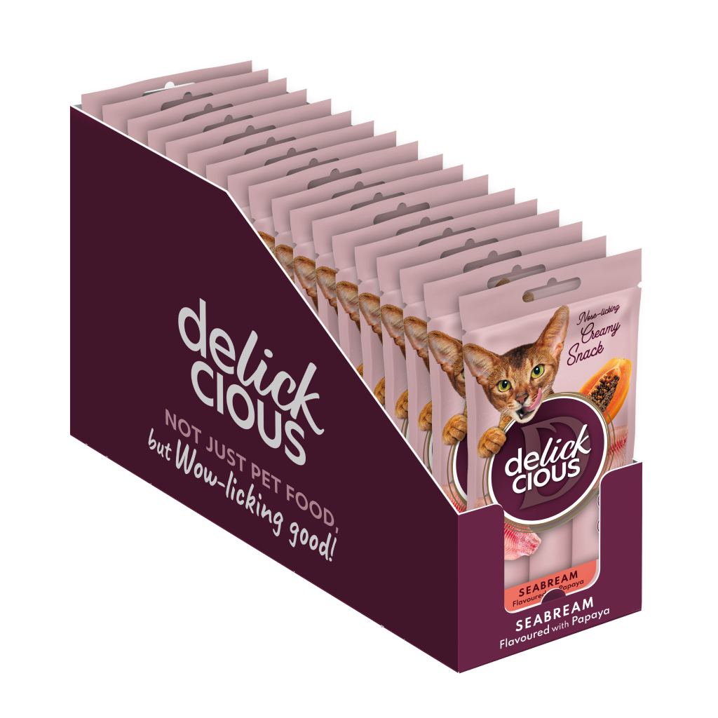 Ласощі для котів Delickcious Дорада з додаванням папаї 4 х 15 г (4820269141612) - фото 2 Ласощі для котів Delickcious Дорада з додаванням папаї 4 х 15 г (4820269141612) - фото 2