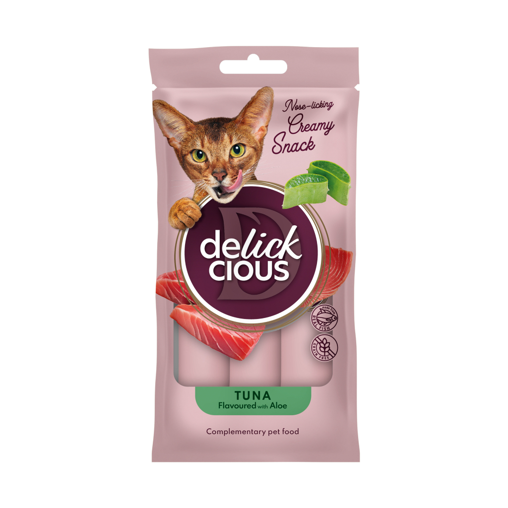 Ласощі для котів Delickcious Тунець з додаванням алое 4 х 15 г (4820269141605) - фото 1 Ласощі для котів Delickcious Тунець з додаванням алое 4 х 15 г (4820269141605) - фото 1