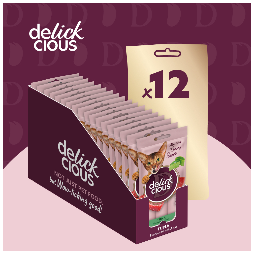 Ласощі для котів Delickcious Тунець з додаванням алое 4 х 15 г (4820269141605) - фото 5 Ласощі для котів Delickcious Тунець з додаванням алое 4 х 15 г (4820269141605) - фото 5