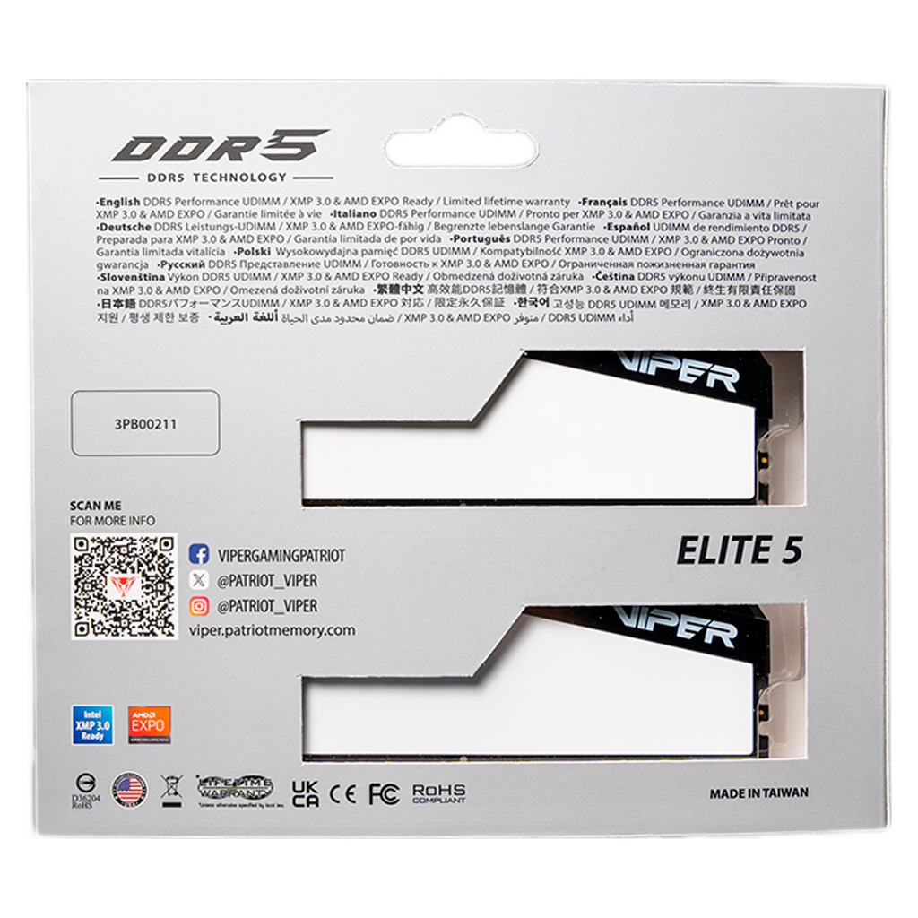 Модуль пам'яті для комп'ютера DDR5 32GB (2x16GB) 6000 MHz Viper Elite 5 Patriot (VEB532G6030KW) - фото 8 Модуль пам'яті для комп'ютера DDR5 32GB (2x16GB) 6000 MHz Viper Elite 5 Patriot (VEB532G6030KW) - фото 8