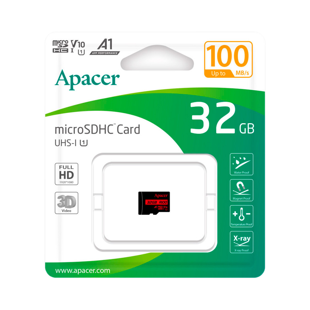 Карта пам'яті Apacer 32GB microSD class 10 UHS-I V10 A1 (AP32GMCSH10UB-RA) - фото 2 Карта пам'яті Apacer 32GB microSD class 10 UHS-I V10 A1 (AP32GMCSH10UB-RA) - фото 2